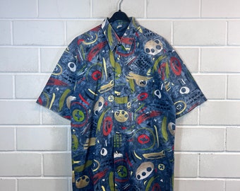 Vintage Shirt Size L crazy pattern Shirt Kurzarm Shortsleeved 80s 90s