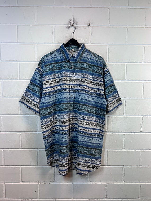 Vintage Shirt Size L Crazy Pattern Cotton Long Shirt Shirt Short