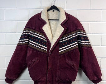 Vintage Navajojacket Size M - L Navajo Suede Leather Jacket Teddy Lining Suede Jacket Blouson Bomber 80s 90s