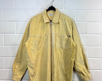 Vintage corduroy shirt women's size L - XL corduroy shirt shirt zipper long sleeve yellow 80s 90s