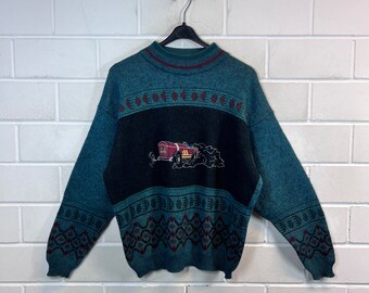 Vintage Pullover Size M crazy pattern Knit Sweater Embroidery 80s 90s