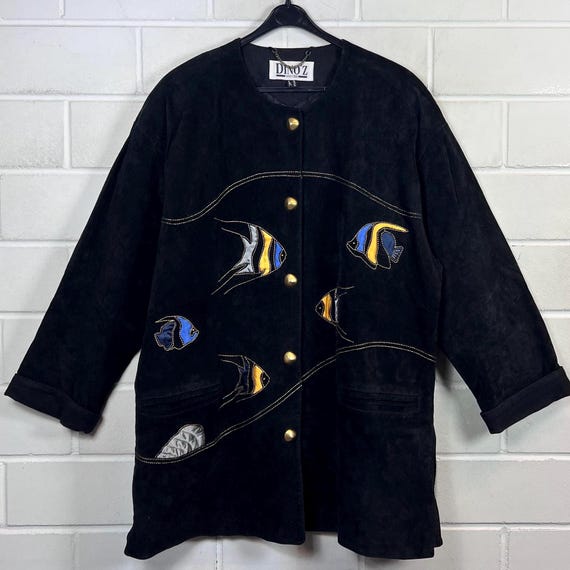 Vintage Dino'z Women's Size M - L Suede Leather Jacket Fish 80s