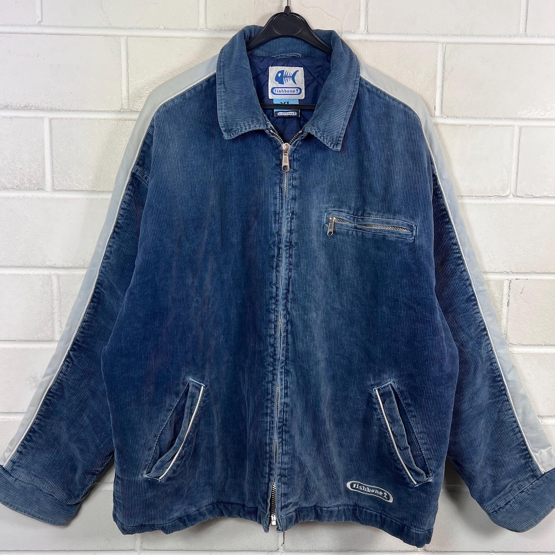 Y2K Fishbone Cord Jacket XL Vintage Blue Padded Skate Zip Jacket