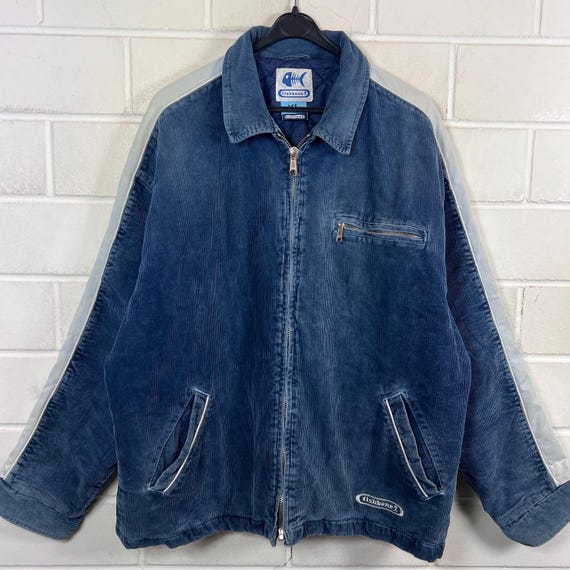Y2K Fishbone Cord Jacket XL Vintage Blue Padded Skate Zip Jacket