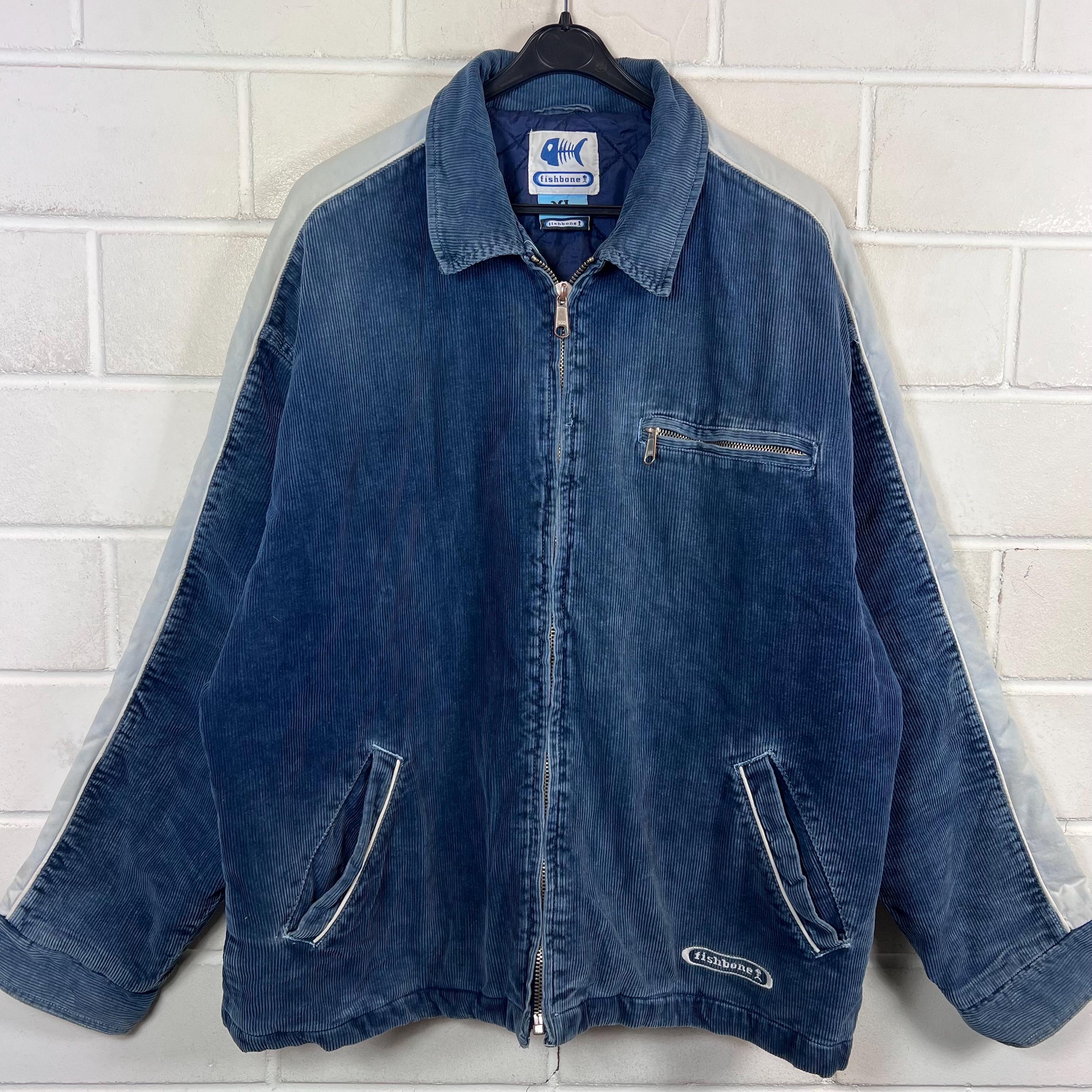 Y2K Fishbone Cord Jacket XL Vintage Blue Padded Skate Zip Jacket