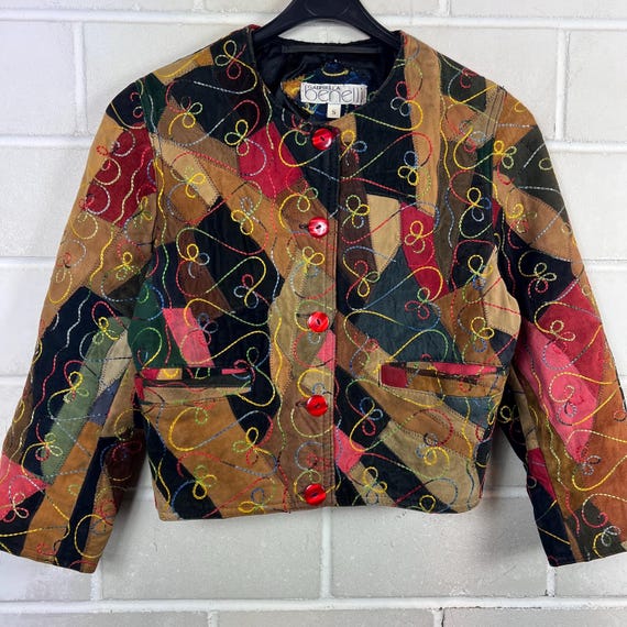 Vintage Patchwork Suede Leather Jacket – Cropped … - image 1