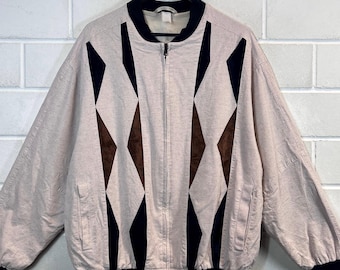 Vintage Size M - L light Jacket Blouson Cotton Viscose Linen Bomber Transitional 80s 90s