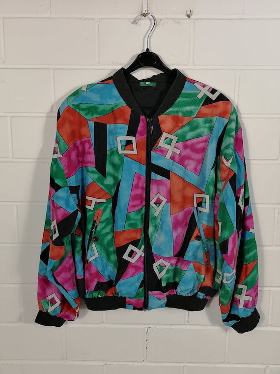 Vintage crazy pattern Silk Bomber Jacket Jacket Bl