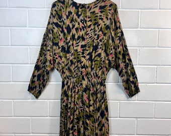 Vintage Women’s Size S - M Kleid Dress Animal Print crazy pattern Longsleeved 80s 90s