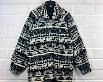 Vintage Size L - XL crazy pattern Ethno lined Fleece Jacket Coat Parka 80s 90s