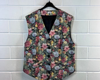 Vintage Weste Women Size XL Vest Festival Flowers Hippie 80s 90s