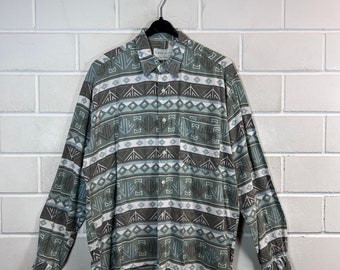 Vintage Shirt Size L crazy pattern shirt oversize unisex long sleeve 80s 90s