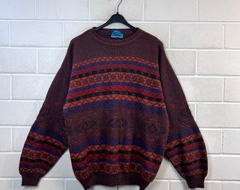 Vintage Pullover Size M - L crazy pattern Knit Sweater Jumper 80s 90s