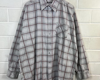 Vintage 90s Grey Plaid Cotton Shirt XXL Oversize Karo Hemd Grunge Soft Cotton