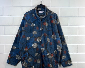 Vintage Reebok Size XL/XXL crazy pattern fleece jacket fleece jacket pockets 80s 90s