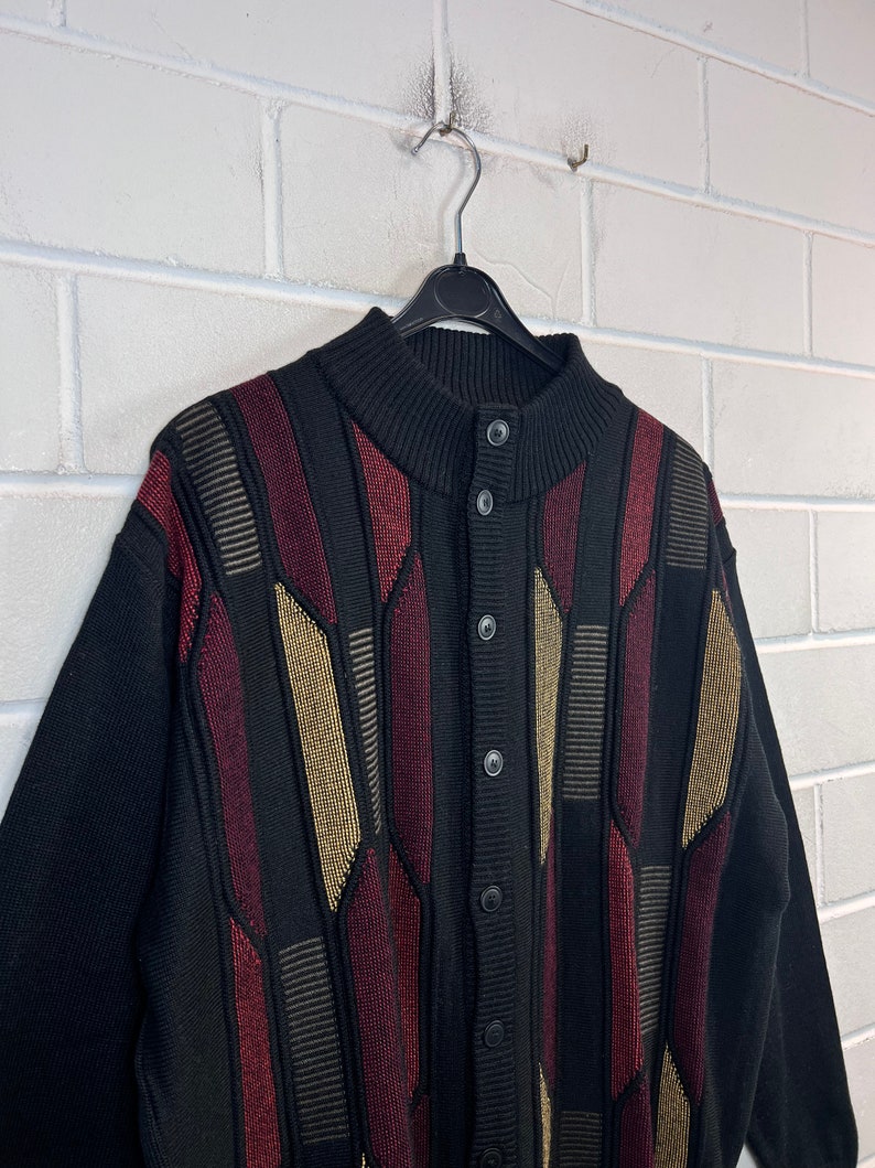 Vintage Cardigan Size L crazy pattern Knit Jacket 90s Y2K image 3