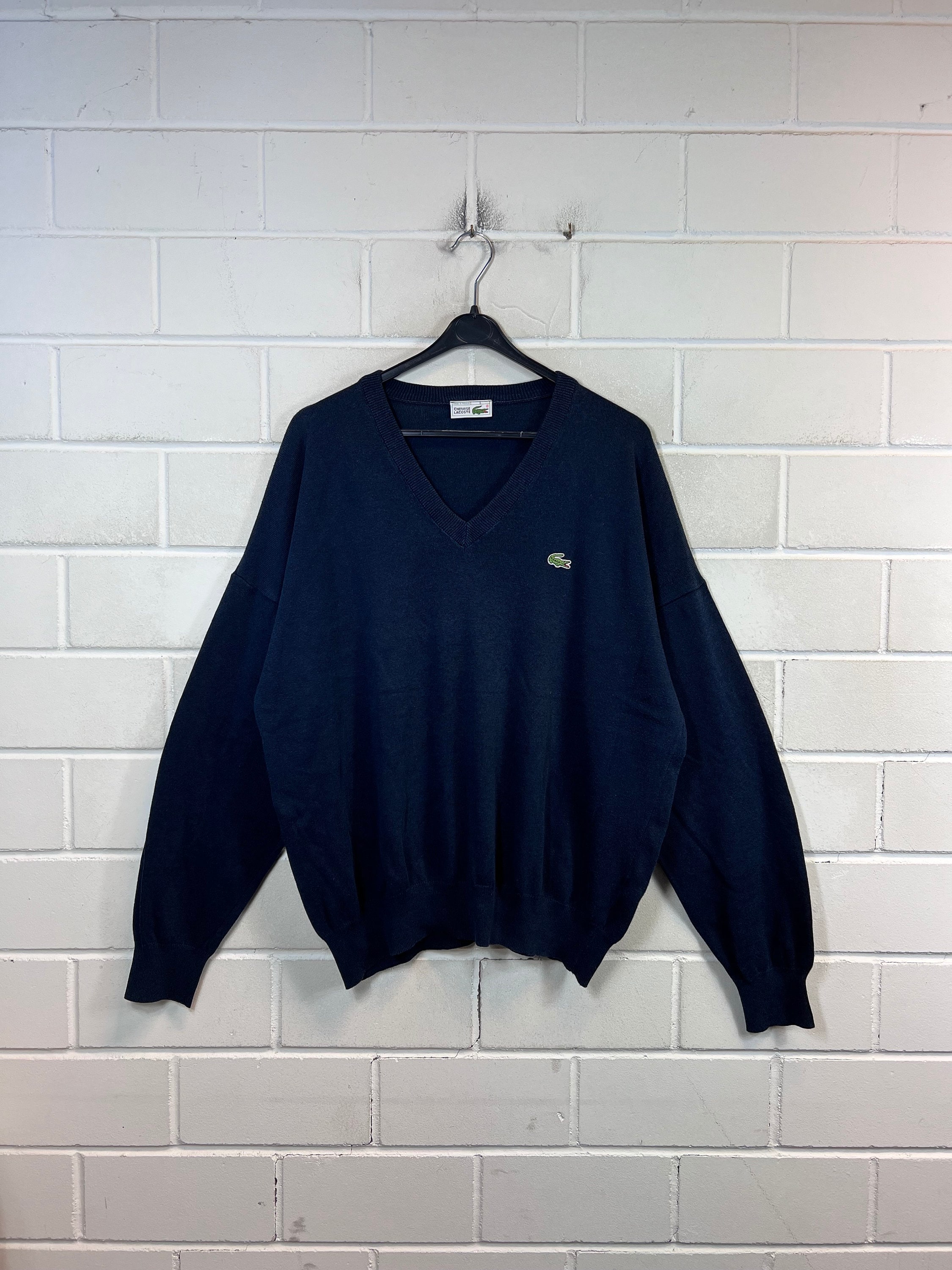 V Neck Sweater Lacoste Pullover Dunkelblau Vintage Lacoste Size