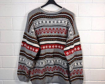 Vintage Size XL crazy pattern Sweater Jumper Pullover Cosby Knit Wear 80s 90s
