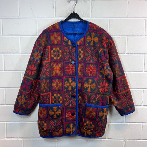 Vintage Handmade Fleece Jacket Women’s Size S - M crazy pattern lined Fleecejacke 90s