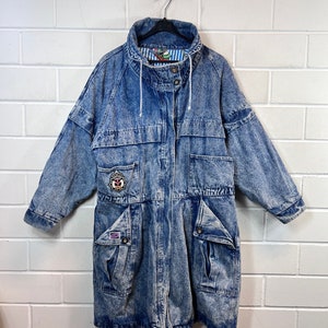 Vintage lined Denim Jacket Womens Size S M long Denim Coat Jeansmantel 80s 90s Bild 2