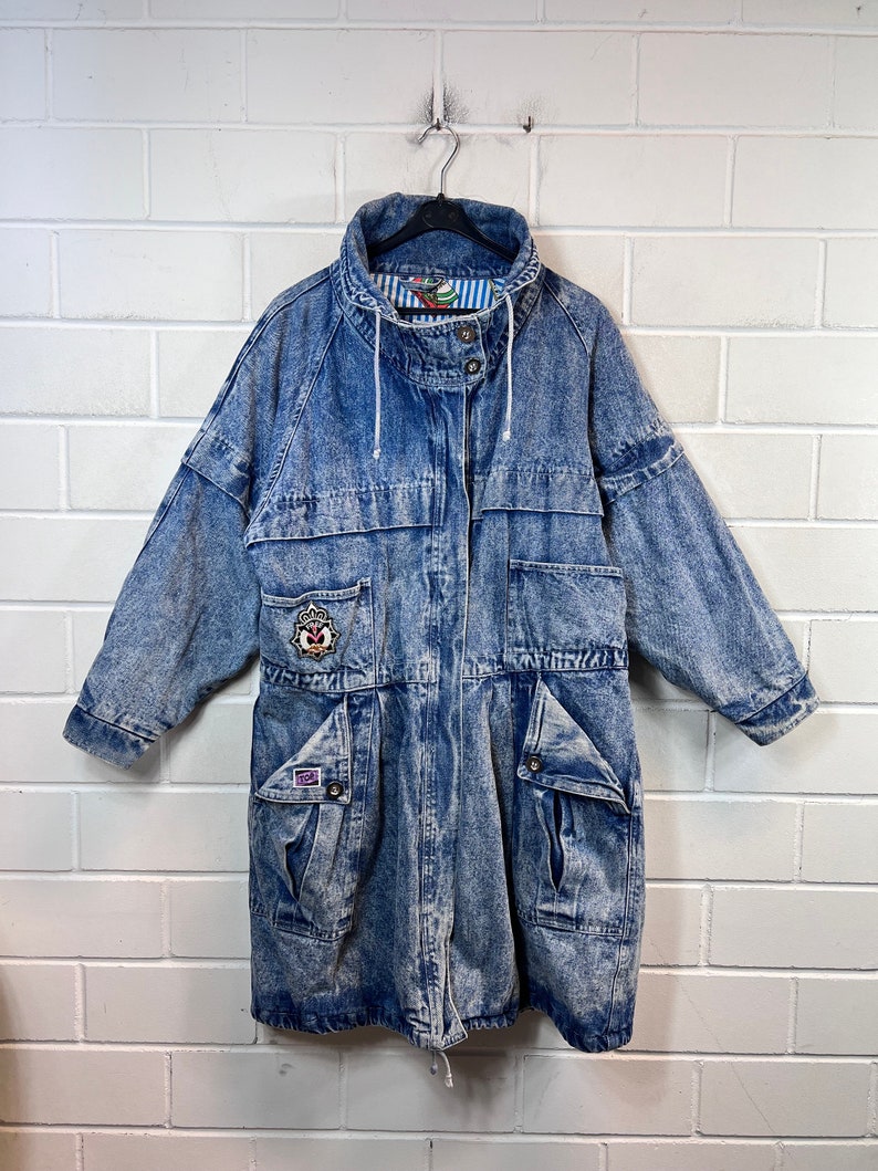 Vintage lined Denim Jacket Womens Size S M long Denim Coat Jeansmantel 80s 90s Bild 2