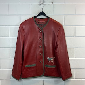 Veste en cuir vintage pour femme taille S - M Veste en cuir brodée
