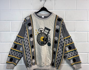 Pullover vintage taglia S modello pazzo maglia maglione maglione lino anni '80 e '90