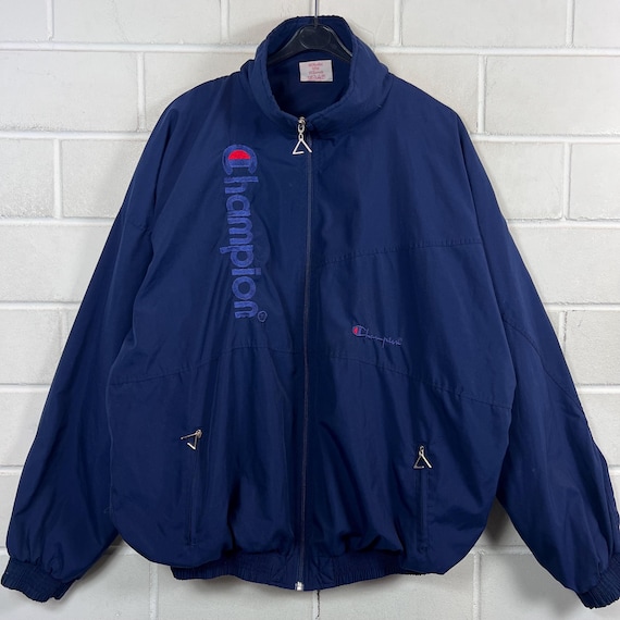 Champion Vintage Jacket Blue Logo Windbreaker Sport Jacket 90s Oversize XXL
