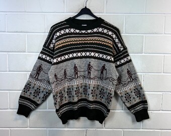 Vintage Pullover Size S crazy pattern Knit Sweater Jumper 80s 90s