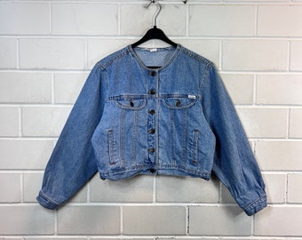 Vintage John F.Gee Women’s Size S/M cropped Denim Jacket Jeansjacke light blue 80s 90s