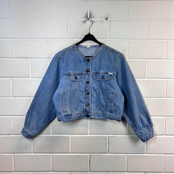 vintage John F.Gee Femme Taille S/Mètre recadrée Denim Jacket bleu clair années 80 90