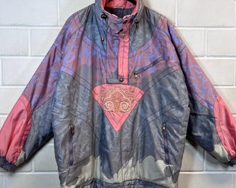 Vintage Women’s Size M - XL Ski Jacket Ski jacket lined crazy pattern embroidered 80s 90s