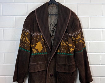 Vintage Navajo Suede Jacket Size M Suede Leather/ Wool Jacket Coat crazy pattern 80s 90s