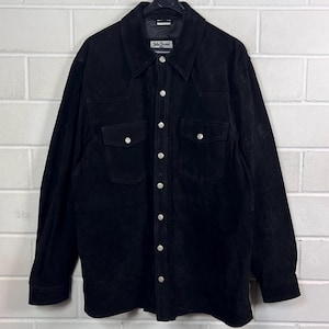 Chemise vintage en daim, taille L – Chemise en daim noir années 90/Y2K – Surchemise en cuir véritable image 1