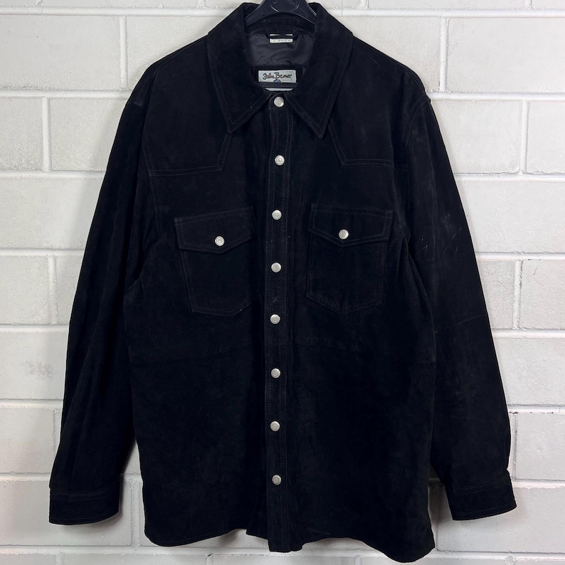 Chemise vintage en daim, taille L – Chemise en daim noir années 90/Y2K – Surchemise en cuir véritable image 1