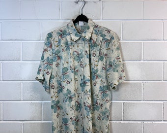 Vintage blouse damesmaat L bloemenblouse crinkle korte mouw korte mouwen jaren '80 jaren '90