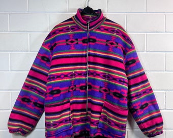 Vintage Size L - XL lined ethnic fleece jacket fleece jacket crazy pattern 90s