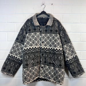 ヴィンテージ サイズ L - XL クレイジーパターン裏地テディ フリース ジャケット フリース ジャケット 80年代 90年代