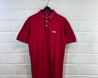 Vintage FILA Polo Shirt Maat L Poloshirt Kwart Rood 90s
