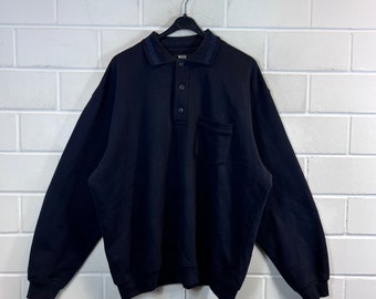 Vintage Hugo Boss Size L - XL Polo Sweatshirt Sweater Pullover Quarterzip dark blue 90s Y2K