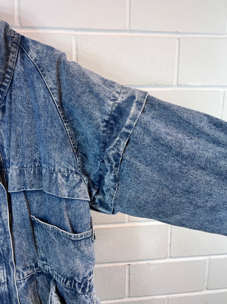 Vintage lined Denim Jacket Womens Size S M long Denim Coat Jeansmantel 80s 90s Bild 7