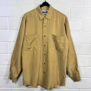 Vintage Silk Shirt Size S - M Basic Shirt Shirt Silk Short Sleeve Gold 80s 90s