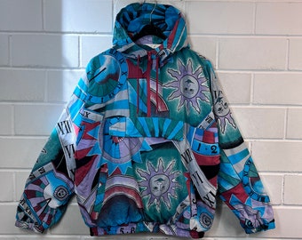 Vintage Size L crazy pattern Windbreaker light Jacket Quarterzip Hoodie Sun 80s 90s