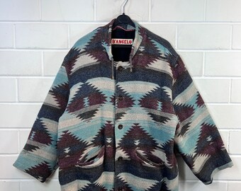 Vintage Navajo Wool Jacket Size M - L crazy pattern Coat lined 80s 90s