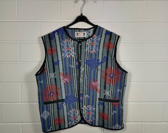Vintage Size M crazy pattern Navajo Aztec Fleece Vest Vest Festival 80s 90s