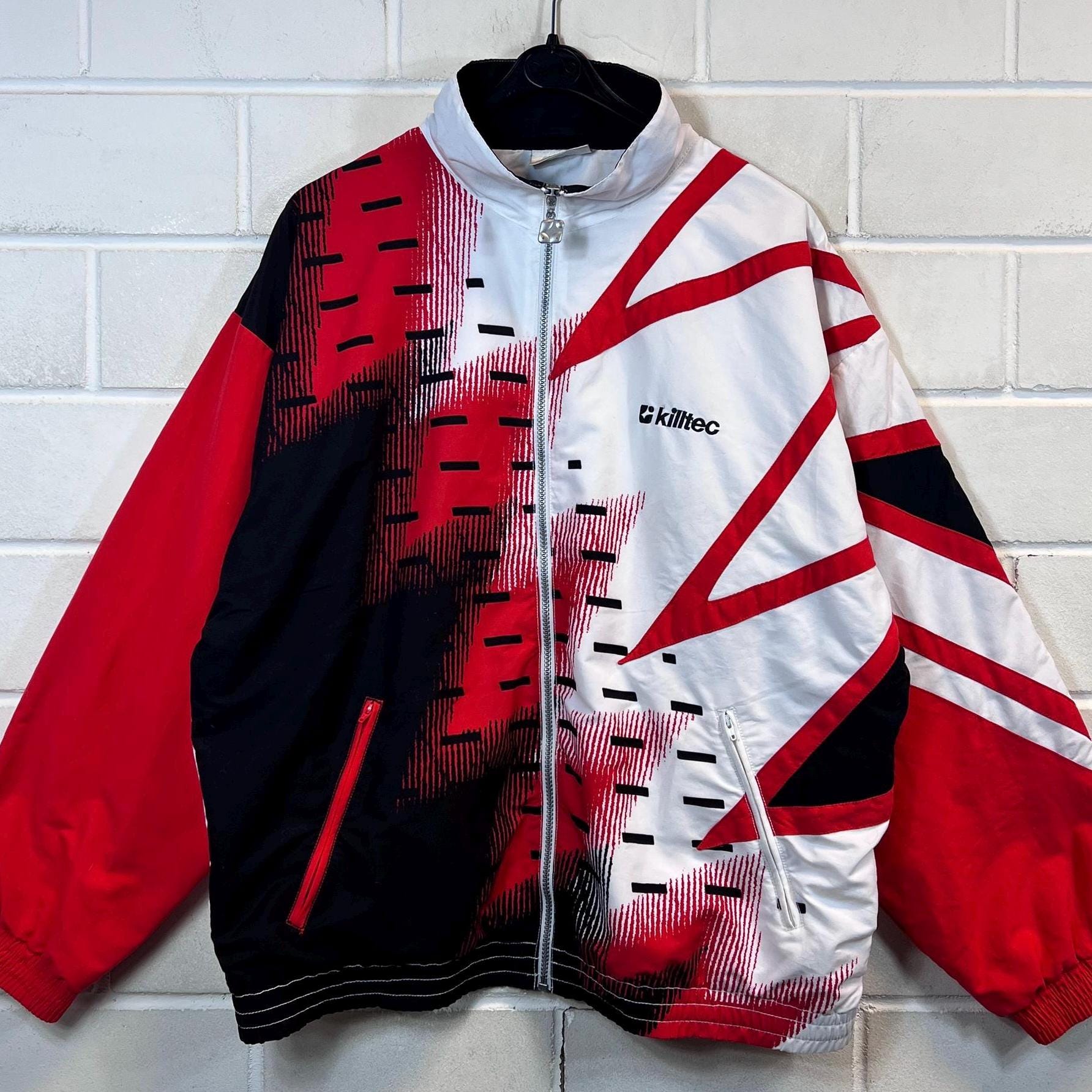90s Killtec Windbreaker M L Oversize Shell Jacket Red White Black