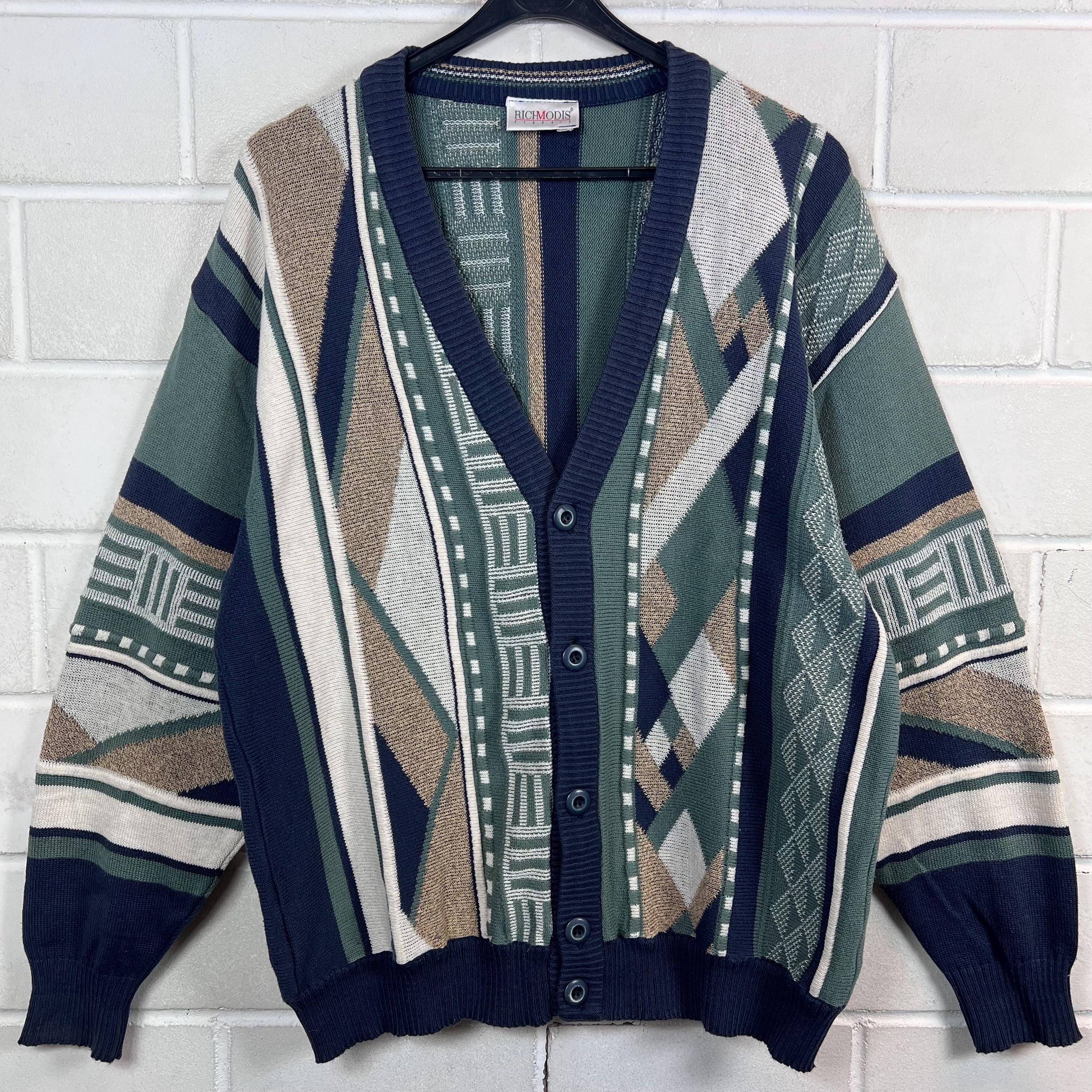 90s INVERALLAN vintage knit マルチカラー 90s Knit Cardigan M L – Vintage Richmodis Knit Cardigan Green Blue