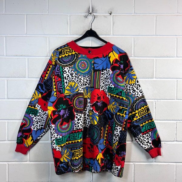 Vintage Sweatshirt Women’s Size M - L crazy pattern multicolored Sweater Pullover Jumper 80s 90s