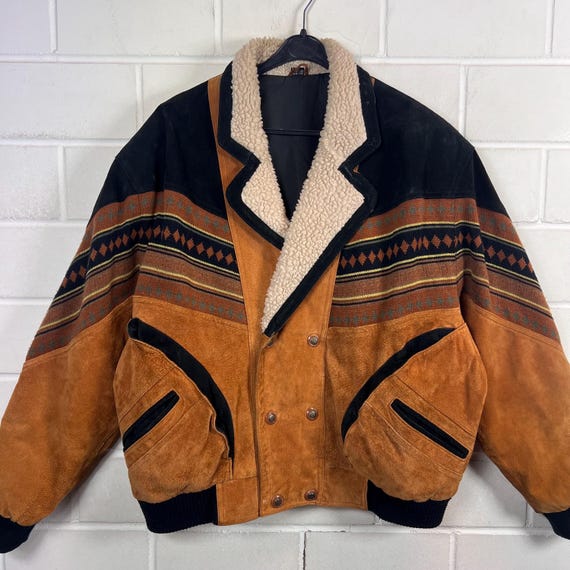Vintage Navajo Style Suede Jacket | Men's Western Leather Jacket