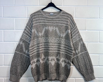 Vintage Pullover Size L crazy pattern Knit Sweater Jumper 80s 90s